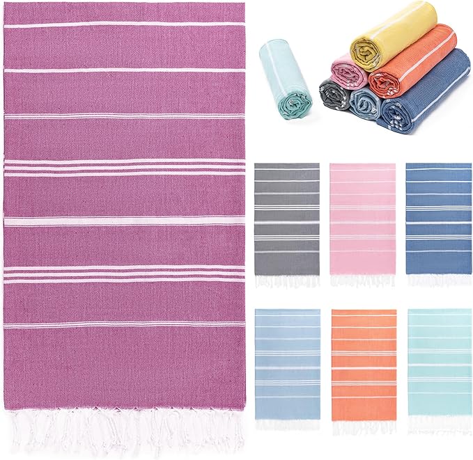 Aegero Turkish Beach Towel, 36"x71" Quick Dry Sand Free Oversized Bath Pool Swim Towel, Lightweight Travel Turkish Towels Vacation Essentials, Rose red