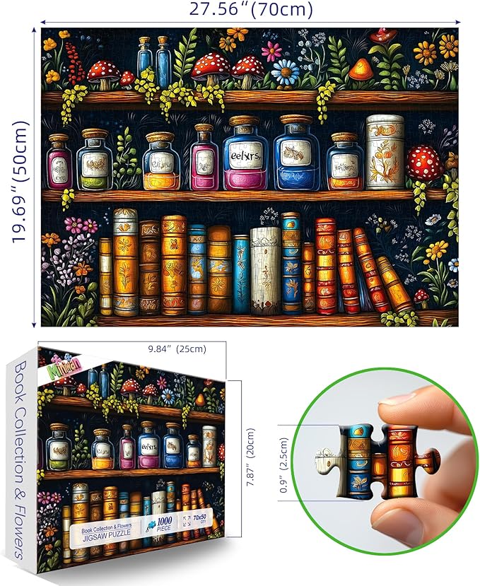 1000 Piece Jigsaw Puzzle for Adults - Enchanted Apothecary Shelf: Potion Bottles, Mushrooms & Vintage Scrolls, 27.5x19.7 Inch Unique Art Puzzle, Challenging Hard Difficult Puzzles for Adults