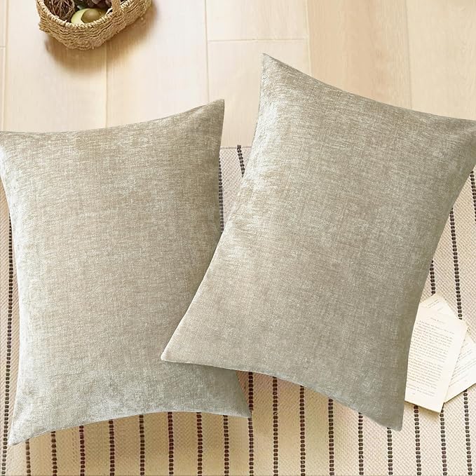 CaliTime Decorative Standard Throw Pillow Covers 26 X 20 Inches Light Taupe | Pack of 2, Cozy Chenille Cushion Cases for Sofa Bed Living Room Farmhouse Home