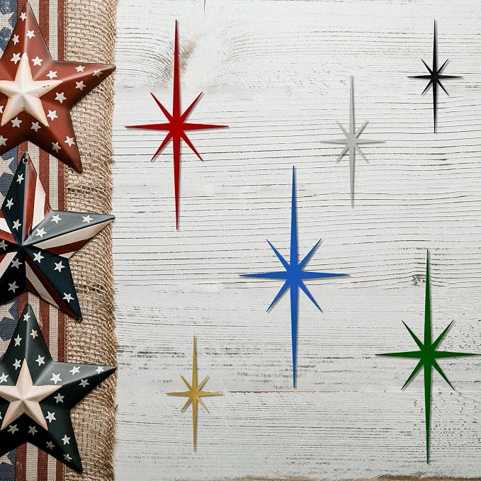 4 Pcs Star Wall Art for Home Decor Living Room Bedroom Office Metal 3D,Bling,with Hanging Hook Starburst Midcentury Sculpture Retro Gallery Accent Celestial -Gold 16.5in/9.4in
