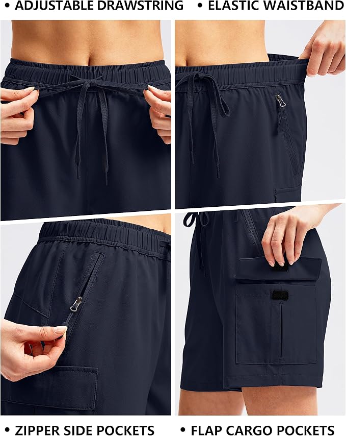 SANTINY Women's 5''/ 7''/9'' Hiking Cargo Shorts Quick Dry Lightweight Summer Shorts for Women Athletic Golf Zipper Pockets