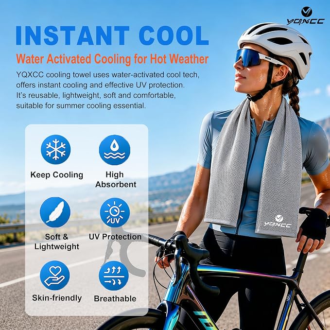 YQXCC 4 Pack Cooling Towels (40"x12"), Ice Cool Neck Towel, Soft Breathable Microfiber for Gym, Yoga, Golf, Running, Camping & All Hot Weather Activities