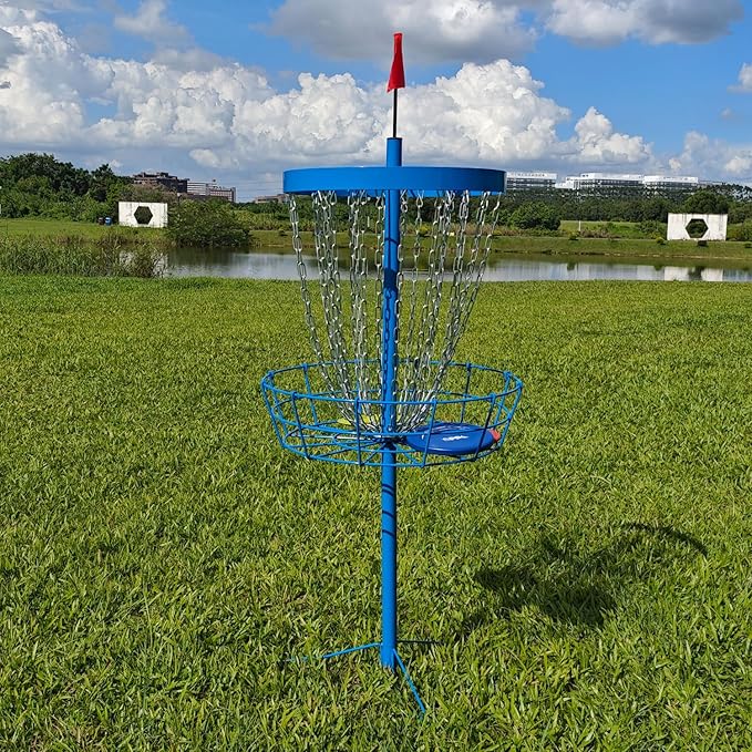 TARUMG Disc Golf Basket - Portable Disc Golf Target with Heavy Duty 24-Chains Come with Transit Bag and 3pcs Disc Golf Discs, Ground Stake -Suitable for Players of All Levels - Multi Color Available