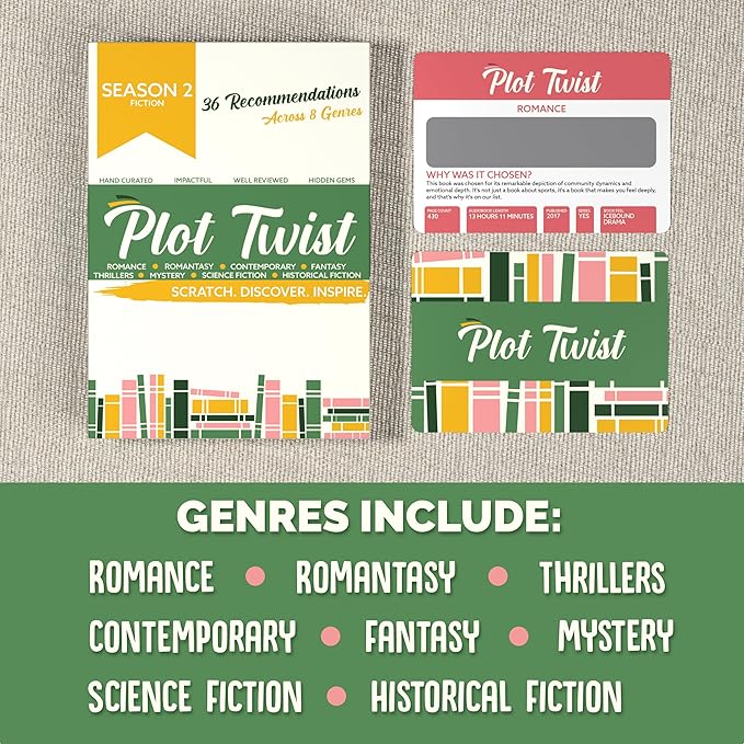 Blue Wasatch Games Plot Twist Season 2: 36 Book Recommendation Scratch Off Cards Across 8 Unique Fictional Genres. Gift for Couples, Book Clubs, Readers, Story Lovers.