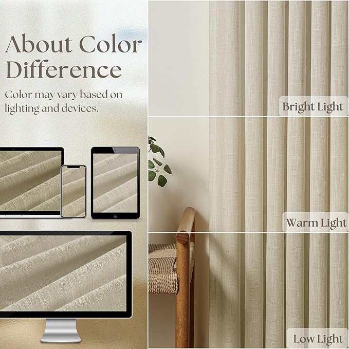 TWODRAPES Linen Pinch Pleated Linen Curtains 2 Panels for Living Room Bedroom Memory Training Shaped Semi Sheer Pleat Drapes with Hooks Rings Light Filtering Window Curtain 40x80