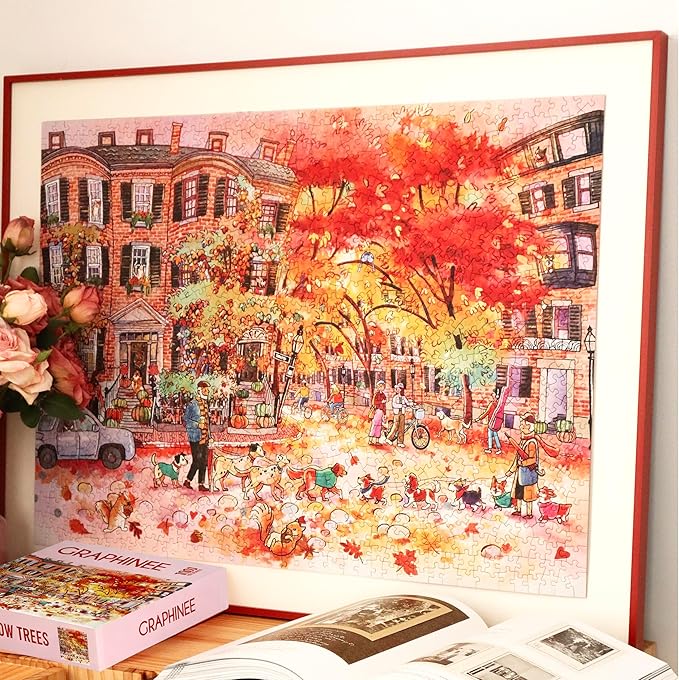 1000 Pieces Jigsaw Puzzles for Adults, Autumn Street Puzzle, Unique Shape Puzzles for Family Friends Challenging Games