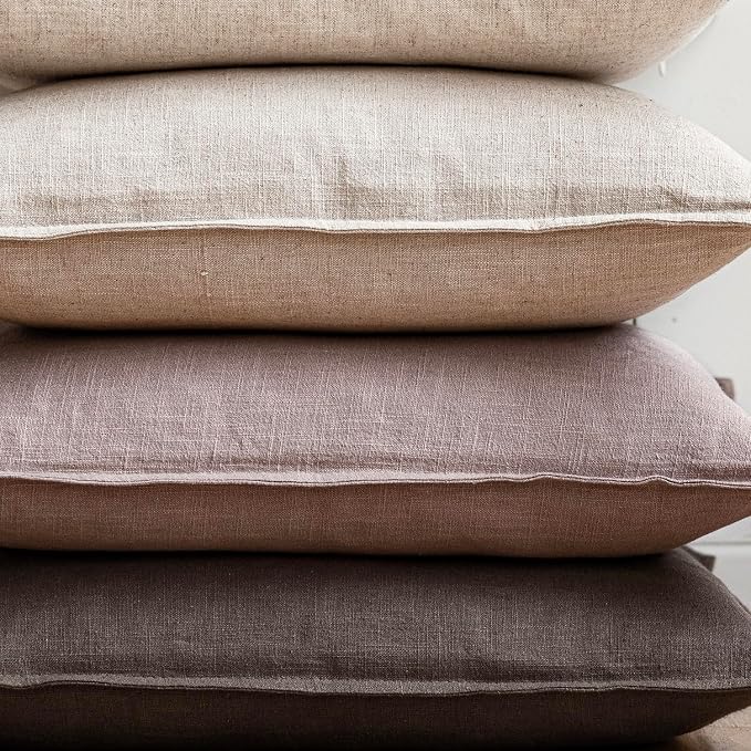 Foindtower Set of 2, Decorative Linen Solid Throw Pillow Covers Soft Accent Euro Cushion Case Boho Farmhouse Pillowcase for Chair Couch Sofa Bedroom Living Room Home Decor 22 x 22 Inch Dusty Pink