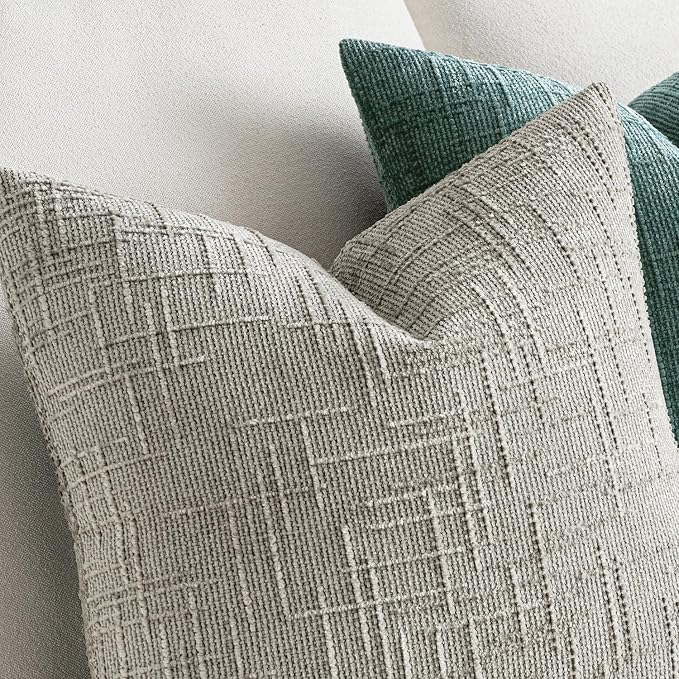 MIULEE Chenille Textured Throw Pillow Covers Light Brown 20x20 Set of 2 | Slubby Decorative Pillows, Boho Farmhouse Home Decor, Modern Neutral Cushion Covers for Couch Sofa Bed Living Room