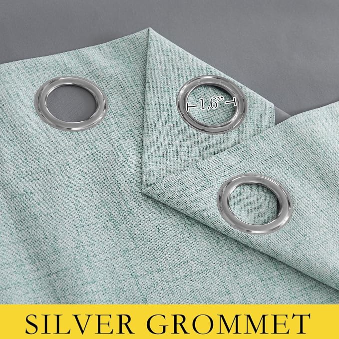 NICETOWN 100% Absolutely Blackout Linen Curtains with Thermal Insulated Liner, Seafoam Green, 62" Wide, 120" Length Energy Saving Curtains for Living Room 2 Panels Set, Vertical Blinds