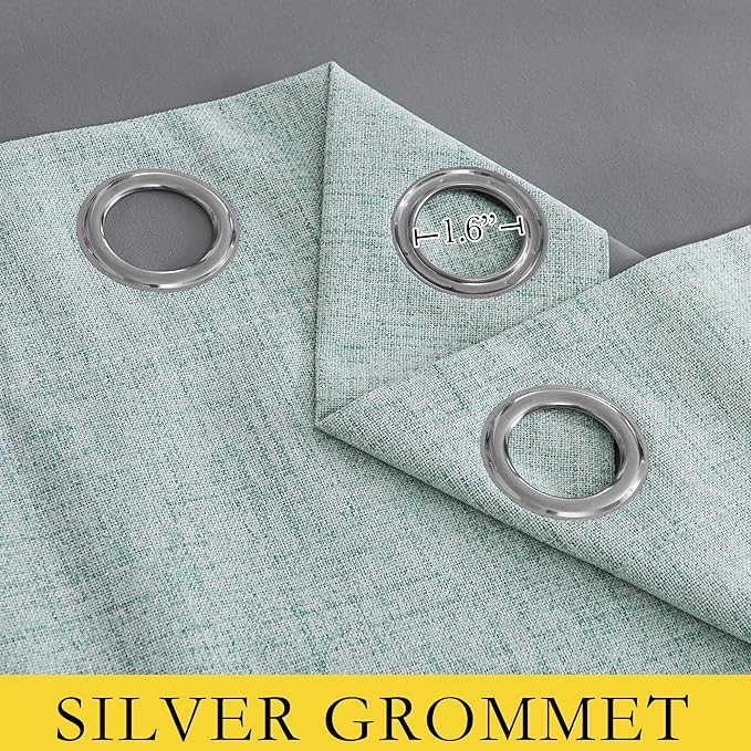 NICETOWN 100% Absolutely Blackout Linen Curtains with Thermal Insulated Liner, Seafoam Green, 62" Wide, 108" Length Energy Saving Curtains for Living Room 2 Panels Set, Vertical Blinds