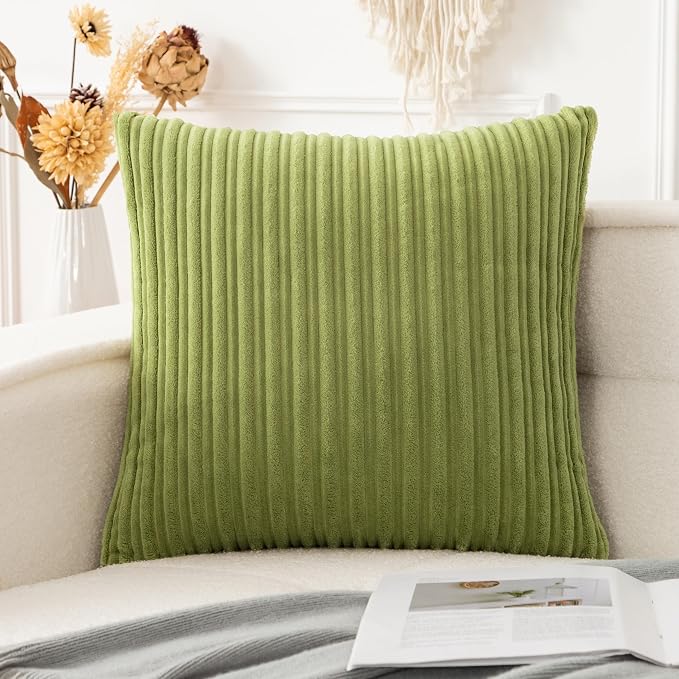 UGASA Decor Soft Solid Velvet Toss Throw Pillow Cover Fashion Striped Decorative Pillow Case Handmade Cushion Cover for Couch, 20x20 inches, 1 Piece, Green