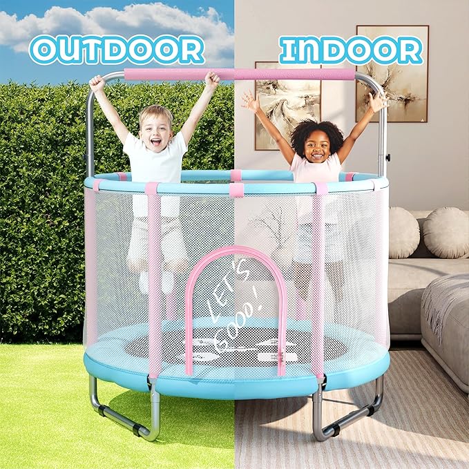Happin® 55’’ Trampoline for Kids with Safety Enclosure, Indoor & Outdoor Toddler Trampoline, Ultra Safe Design with Multi Activity Accessories, Perfect Toddler Gift for Boys & Girls Ages 1–8