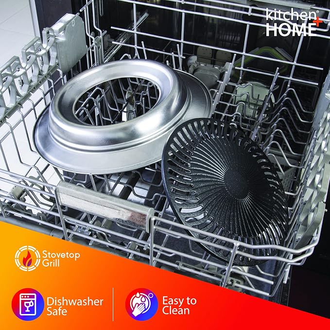 Kitchen + Home Stove Top Smokeless Grill Indoor BBQ, Stainless Steel with Double Coated Non Stick Surface