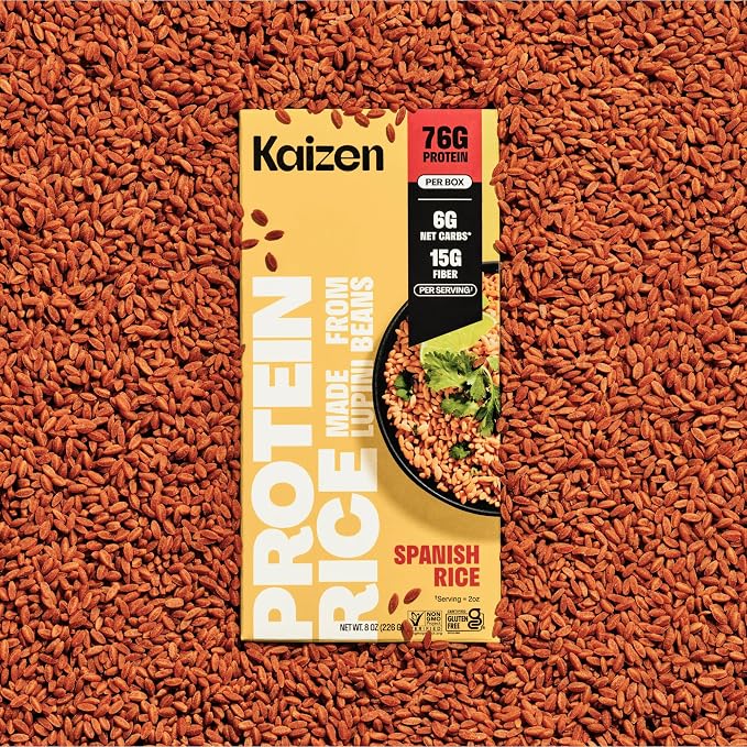 Kaizen Low Carb Rice, 20g High Protein, 6g Net Carb, Spanish 8 Oz (3-Pack) | High Fiber 15g, Gluten-Free, Keto-Friendly, Plant-Based Lupini Orzo, Non-GMO, Kosher, Protein Base for Bowls