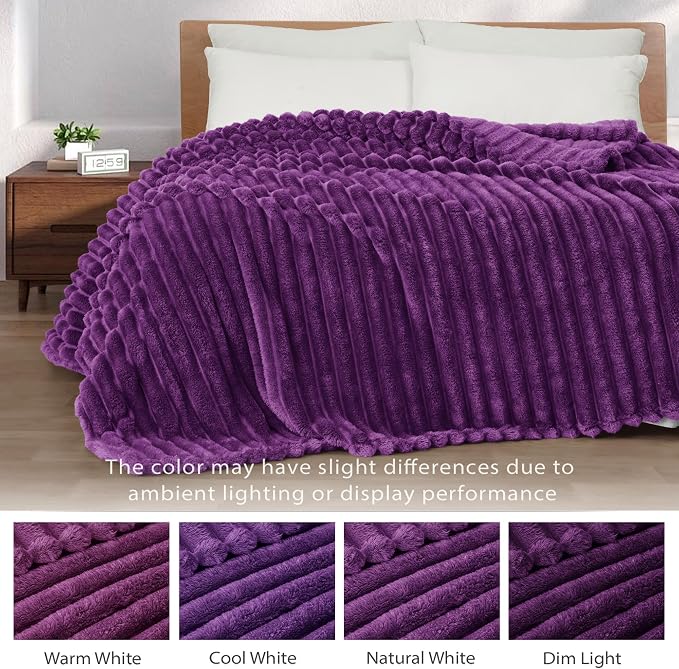 Exclusivo Mezcla Striped Queen Size Fleece Blanket for Bed, Couch, 90"x90" | Soft Breathable Cozy Bed Blankets, Lightweight Plush Fluffy Fuzzy Jacquard Decorative Blankets