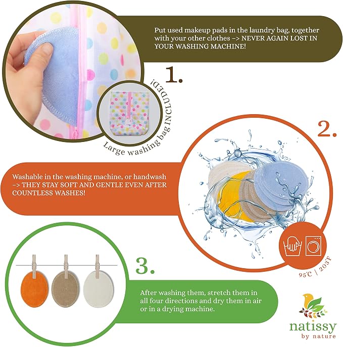 Mesh Laundry Bag, Big Enough to Wash Reusable Sanitary Pantyliners, Menstrual Towels, Makeup Remover Pads, Washable Nursing Pads together with other items; Never again lost in the washing machine
