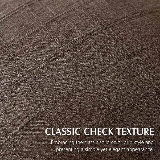 Foindtower Set of 2 Decorative Linen Check Throw Pillow Covers Neutral Farmhouse Lumbar Cushion Covers Modern Boho Home Decor for Sofa Chair Couch Bedroom Living Room,12×20 Inch,Dark Brown