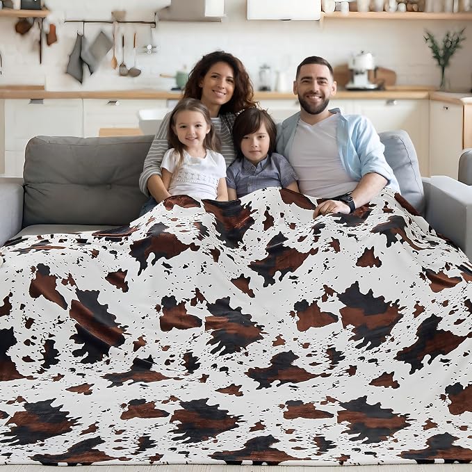 Bnuitland Cow Printed Fleece Flannel Throw Blanket, 300 GSM Double Sided Fuzzy Fluffy Blanket for Bed Sofa Couch Travel, Super Soft Lightweight for Adults and Kids, 90×90 inch