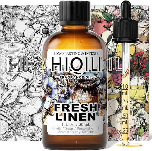 HIQILI Fresh Linen Fragrance Oil for Candle & Room Spray Making, Add to Dryer Balls, Freshie Scents for Essential Oils Diffuser - 1 Fl Oz