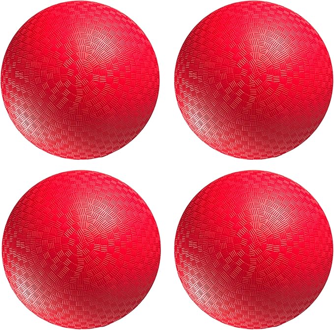 PlayBolt Playground Balls Bulk - 8.5 Inch Red Rubber Kickball Bouncy Inflatable Balls for Kids & Adults, Indoor & Outdoor Games, Kickballs, Dodgeball, Four Square, and More, (4-Pack)