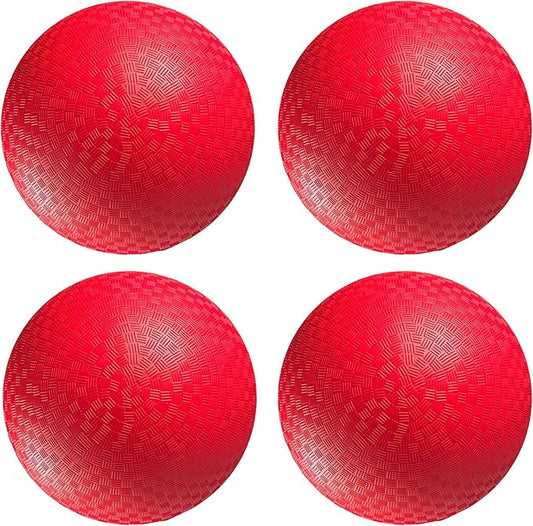 PlayBolt Playground Balls Bulk - 8.5 Inch Red Rubber Kickball Bouncy Inflatable Balls for Kids & Adults, Indoor & Outdoor Games, Kickballs, Dodgeball, Four Square, and More, (4-Pack)