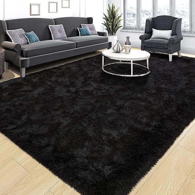 Tepook Area Rugs 7x10 for Living Room, Super Soft Fluffy Rugs for Bedroom, Modern Shaggy Rug Fuzzy Carpets for Kids, Plush Indoor Nursery Home Decor Rug with Non-Slip Bottom, Black