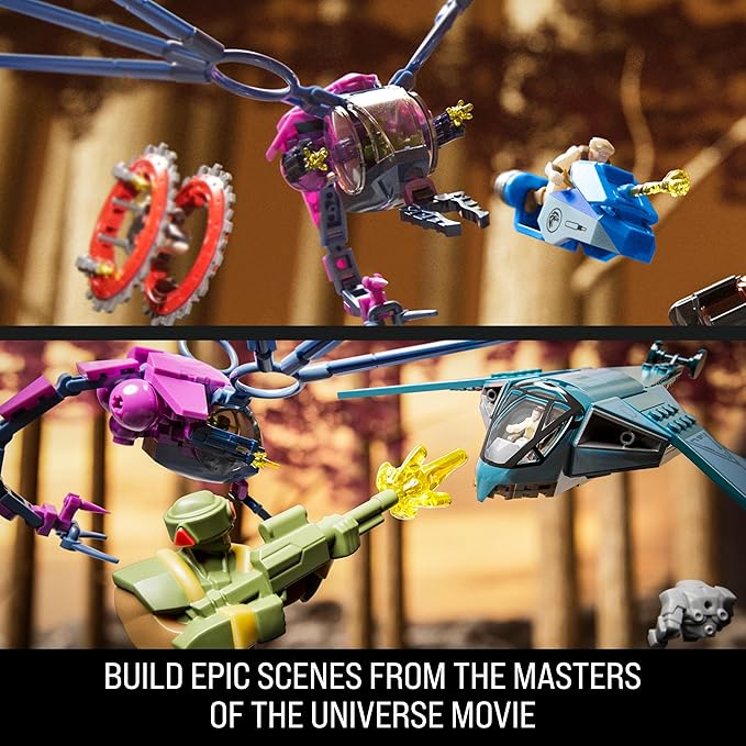 Mattel Brick Shop Masters of the Universe Building Set, Eternia Flight Fight with 411 Pieces and 10 Figures, Adult Collectors and Ages 13+