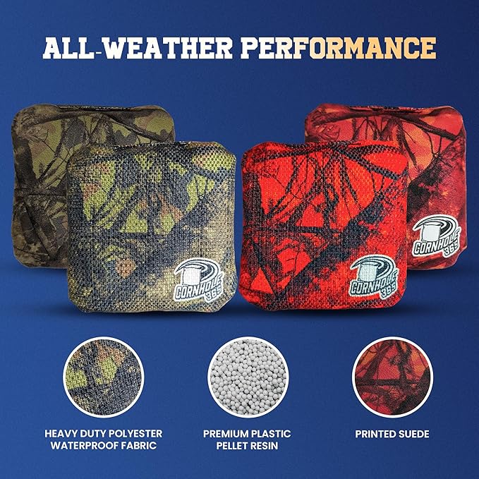 Cornhole365 - Stick & Slide - Professional Corn Hole Bag - Heavy-Duty Double-Stitched Polyester Fabric & Resin Filling for All-Weather - Versatile Regulation Size Cornhole Bean Bags - Set of 8