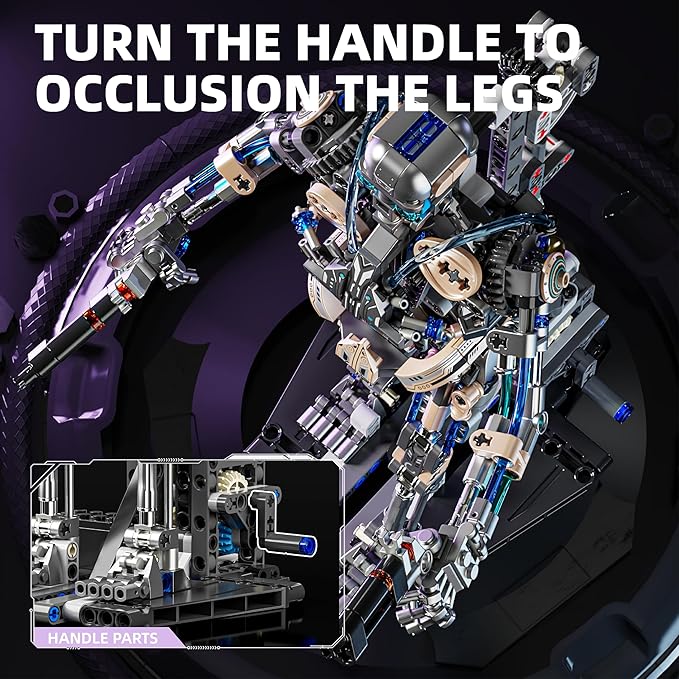 692PCS Mechanical Skeleton Robot Building Block Set，3D Poseable Model with LED Light, Movable Linkage Gears, Display Stand, STEM Toys Gift for Kids & Adults Perfect for Horror Fans & Gothic Room Decor