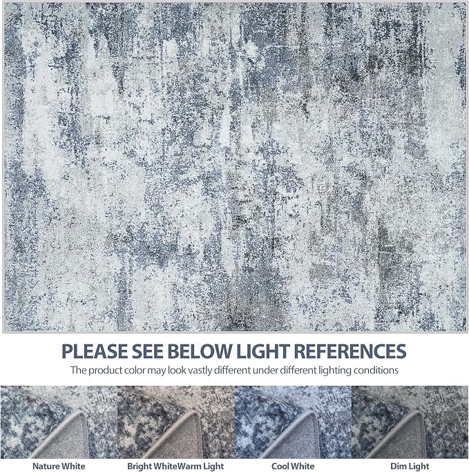 6x9 Area Rugs for Living Room Rug Washable: Abstract Rug for Dining Room Bedroom Carpet Non Slip 6 by 9 Indoor Modern Nursery Home Office Blue Grey