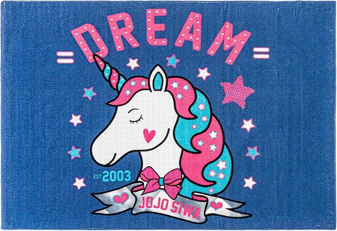 Gertmenian JoJo Siwa Indoor Area Rug - 4x6 Large, Non-Slip, Ideal for Children in Bedroom, Game Room, Classroom, Nursery or Play Area - Unicorn Dream, Blue/Pink, 47258