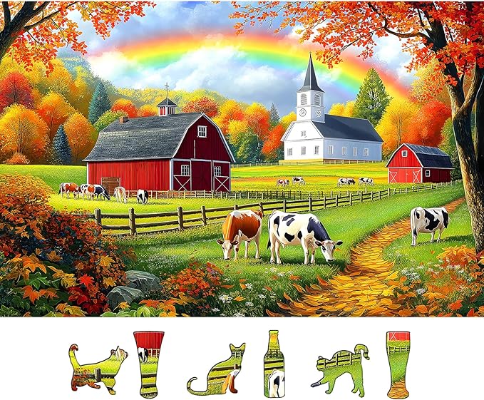 Fall Farm 500 Piece Jigsaw Puzzle for Adults - Brain-Challenging Shaped Puzzle for Family Game Night - 23” x 15” Size