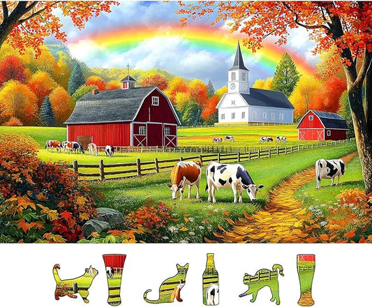 Fall Farm 500 Piece Jigsaw Puzzle for Adults - Brain-Challenging Shaped Puzzle for Family Game Night - 23” x 15” Size