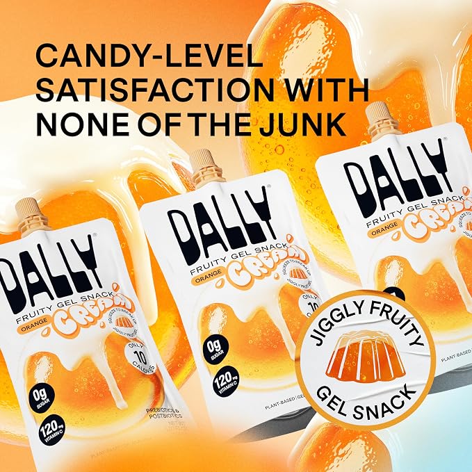 Dally Orange Cream Drinkable Konjac Jelly, 10 Pouches, Fruit Snack | Sugar free, keto and gluten free; prebiotics, postbiotics and vitamin C for skin and immune health