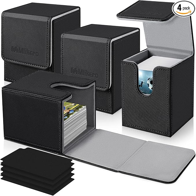 Mlikero 4 Pack Card Deck Box, Commander Deck Box Holds 400+ Single Sleeved Cards with 4 Dividers, Leather Magnetic Card Box Fit for MTG, TCG