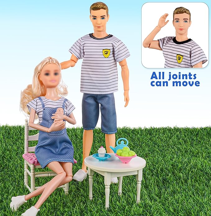 dollbie Dolls Family Playset with Baby Stroller Set- 6 People, Pets & Accessories for 3-12 Years Old | Toddler Gift with Pregnant Mom, Dad, 3 Kids, Dogs, and Interactive Play