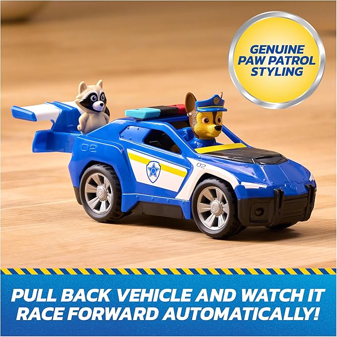Paw Patrol: Search & Rescue, Chase Rescue Cruiser Vehicle with 2 Figures, Police Car Toy with Pull-Back Action, Kids Toys for Boys & Girls Ages 3+