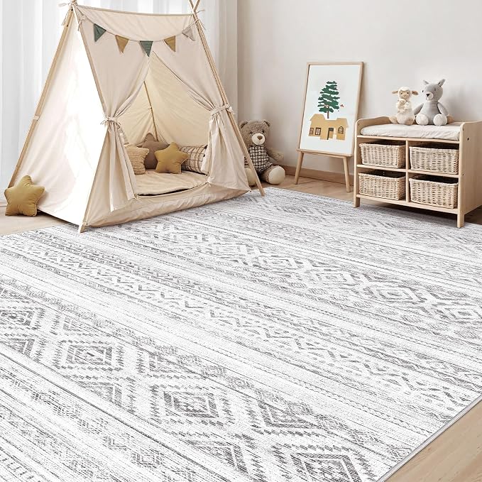 cotiled 10x14 Area Rugs Living Room Rug: Washable Boho Rugs with Non Slip Backing Large Soft Indoor Stain Resistant Carpet for Bedroom Farmhouse Dining Room Lightweight Home Decor Light Grey