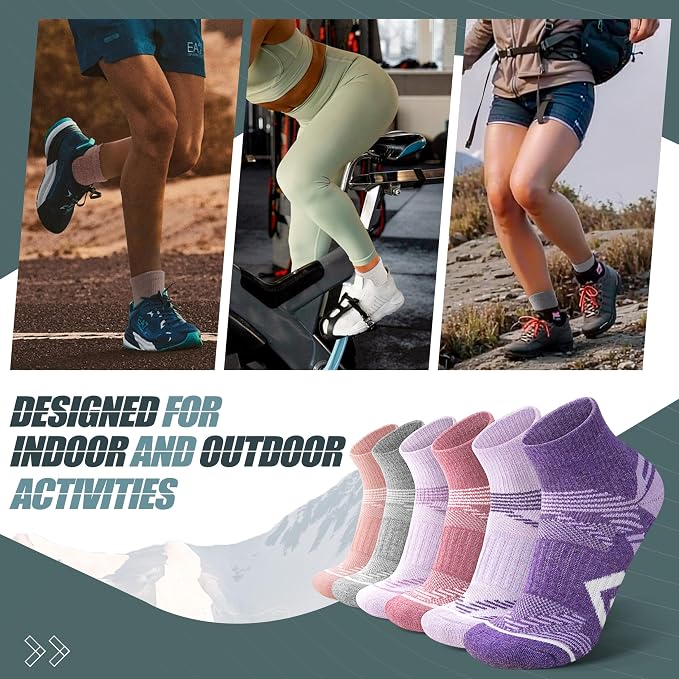 ANTSANG 6 Pairs Merino Wool Quarter Ankle Hiking Running Socks Compression Thermal Thick Cushion Socks for Women Men