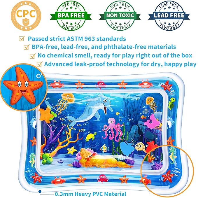 Tummy Time Water Mat丨Inflatable Tummy Time Water Play Mat for Babies, Infants and Toddlers 3 to 12 Months Promote Development Toys Baby Gifts
