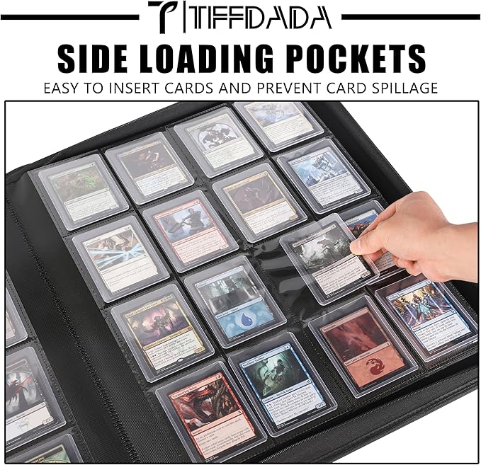 Top Loader Binder for Cards, 16 Pocket, Holds Up to 640 Toploaders with Ringless 20 Double-Sided Sleeves, Side Loading Top Loader Card Binder with Zipper for Trading Sports Cards in 3" x 4" Toploaders
