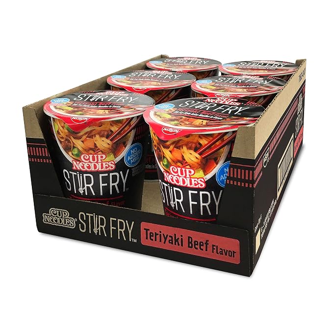 Nissin Cup Noodles Stir Fry Noodles in Sauce, Teriyaki Beef, 3 Ounce (Pack of 12)
