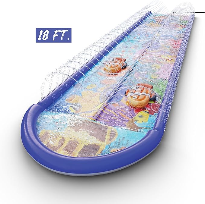 Undersea Water Dual Slip and Slide - 18 Feet X 5 Feet Slip and Slide with Splash Pad and Sprinkler, Water Slide with Inflatable Body Boards - Kids Water Fun