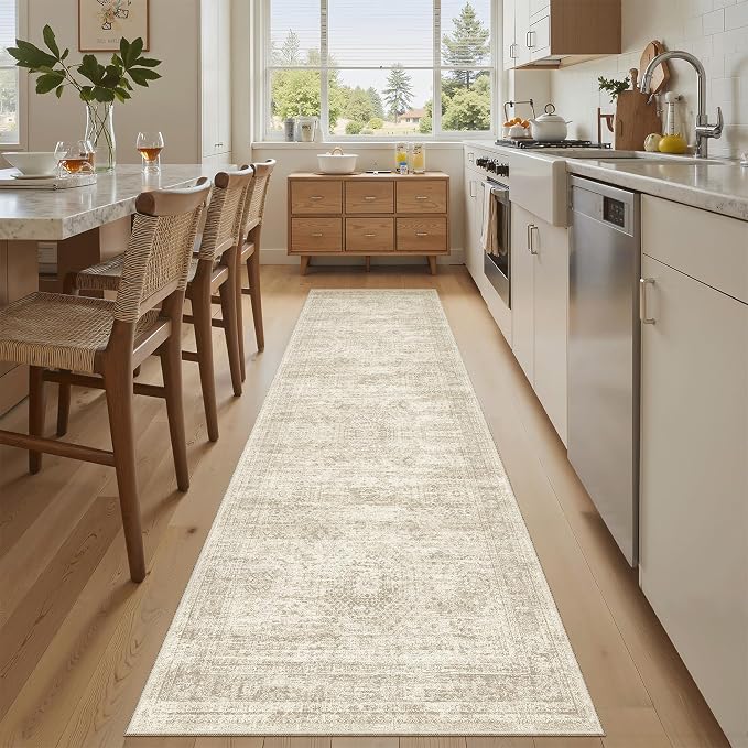 Soalmost Runner Rug 2x8 Washable Non-Slip Hallway Kitchen Runners Beige | Stain Resistant Vintage Rugs for Bathroom Laundry Room, Low Pile Foldable Floor Carpet Mat for Entryway Corridor Bedroom