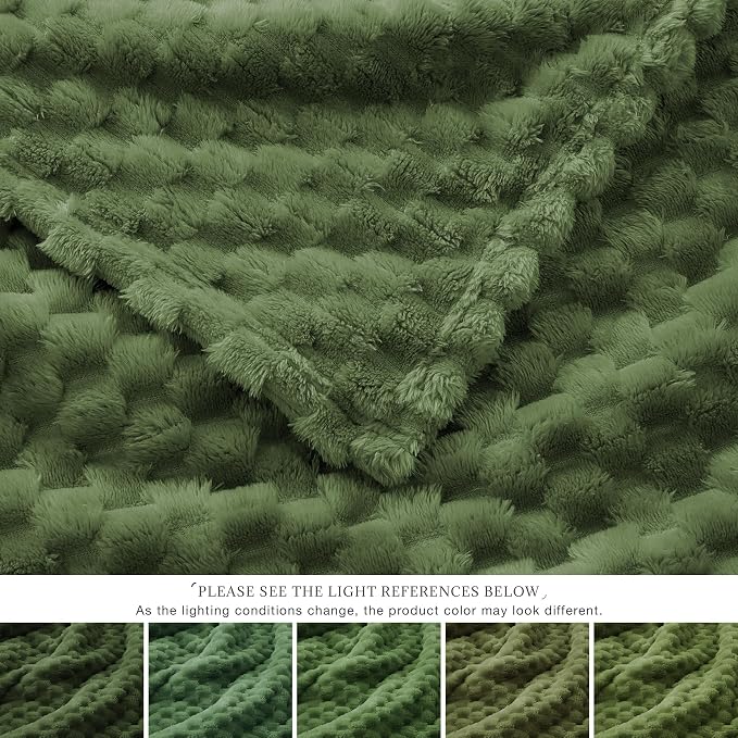 EXQ Home Gentle Soft Fleece Throw Blanket – Cozy Lightweight 3D Imitation Turtle Shell Jacquard Blanket for Couch Bed – All-Season Warm Fuzzy Flannel Blanket for Women Mom Gifts(50"x60",Olive Green)