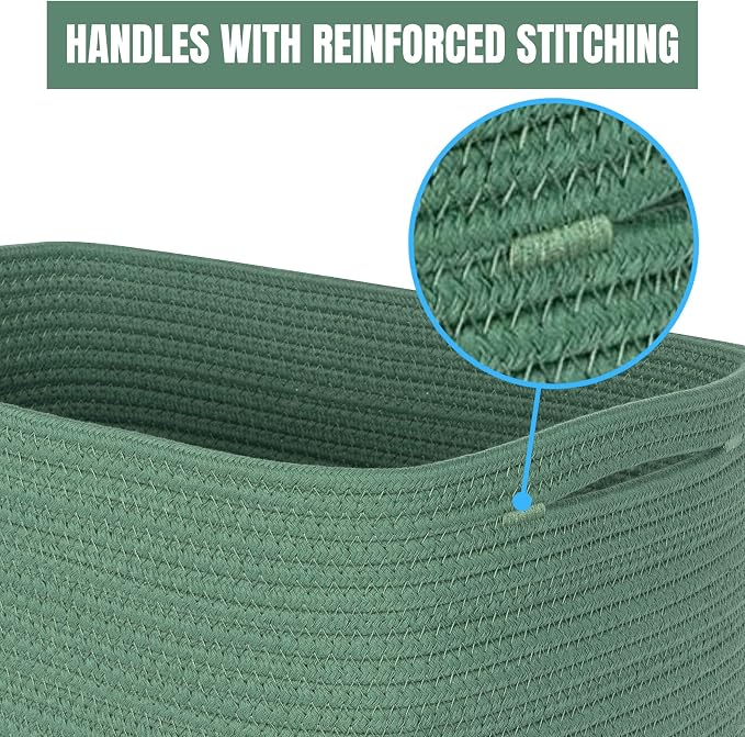 3-Pack Decorative Woven Storage Baskets for Shelves, Cube Bin Box for Organizing Books, Shoes, Dog Toys, Pantry Closet and Living Room Organizer, Forest Green