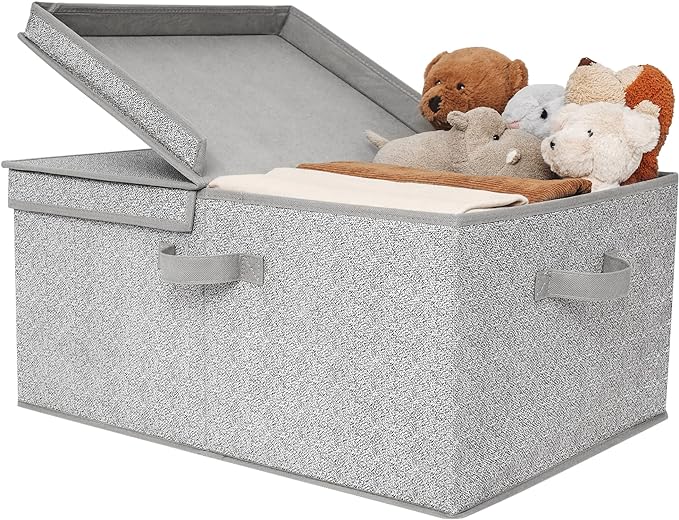 GRANNY SAYS Fabric Storage Bin with Lid, Decorative Storage Box with Label, Extra Large Storage Baskets, Closet Organizer, Memory Keepsake Box, Gray, 1-Pack