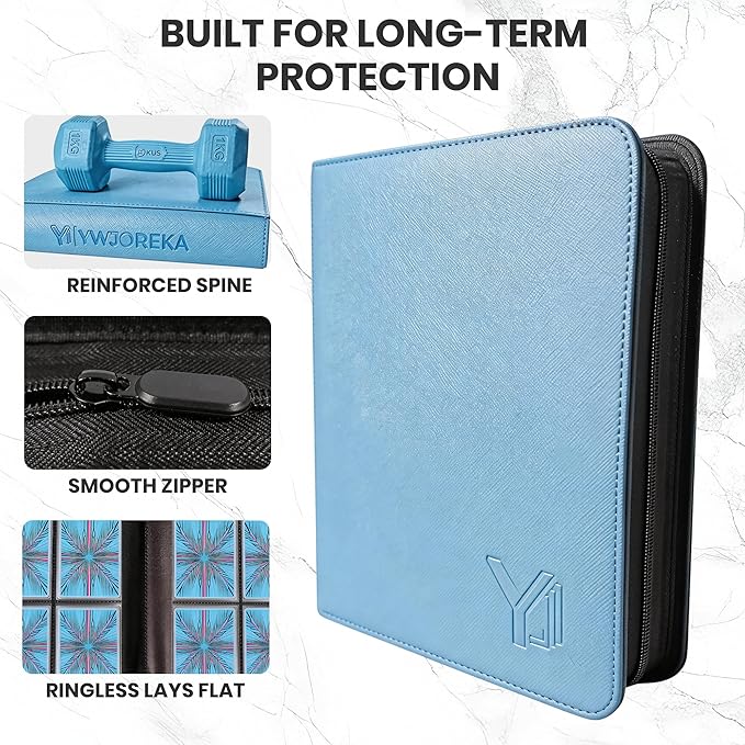 Toploader Binder 4 Pocket, Holds 128 Toploaders, Double-Sided Card Storage Binder for 3" x 4" Rigid Cards, PU Leather Album for Trading Cards & Sports Cards(blue)