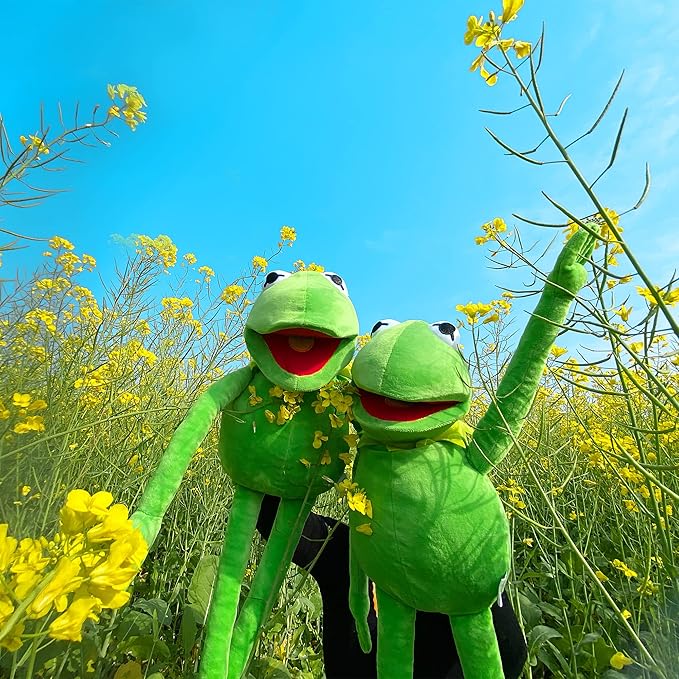 Kermit Frog Puppet, The Muppet Show, Soft Hand Frog Stuffed Plush Toy with 50 Pcs Kermit Frog Stickers, 28 Inches