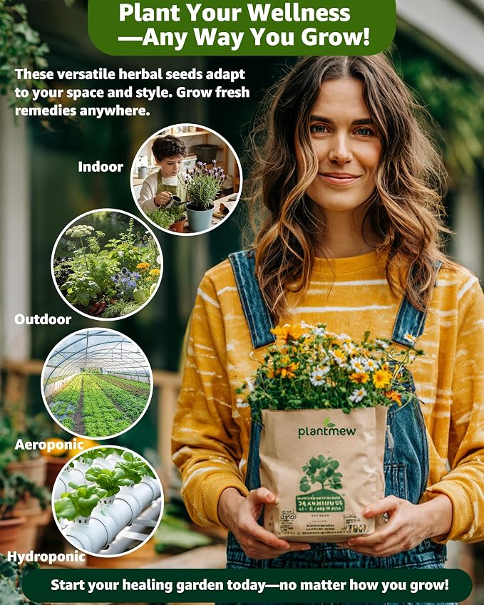 Medicinal Herb Seeds Variety Pack - 36 Non-GMO Herbal Tea Garden Seeds: Chamomile, Lavender, Echinacea, Yarrow, Mugwort for Planting Indoor & Outdoor, Apothecary & Homesteading Supplies